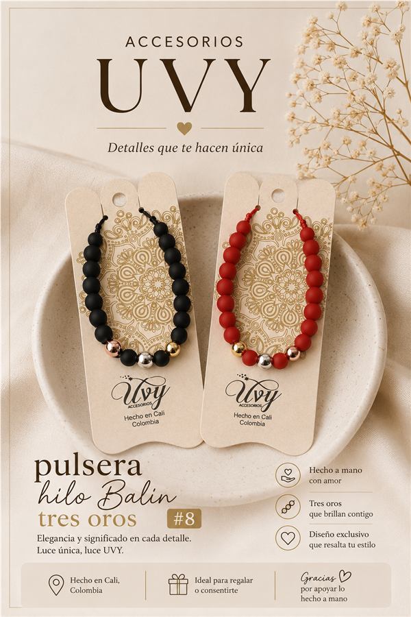 Pulsera hilo balín tres oros